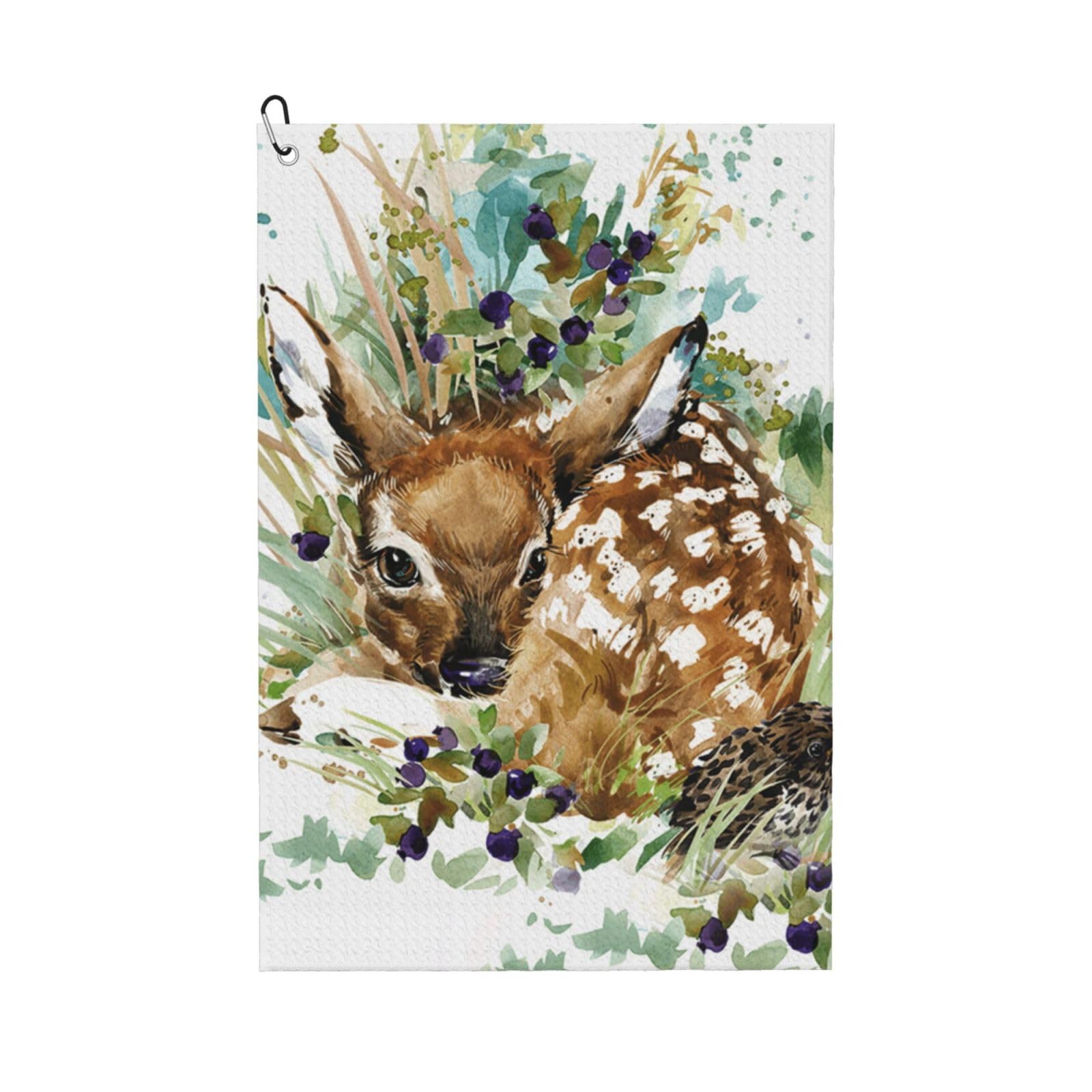 Hnnkloy Watercolor Wildlife Deer, 16x24 in Portable Waffle Golf Towels with Carabiner Clip for Golf Bag