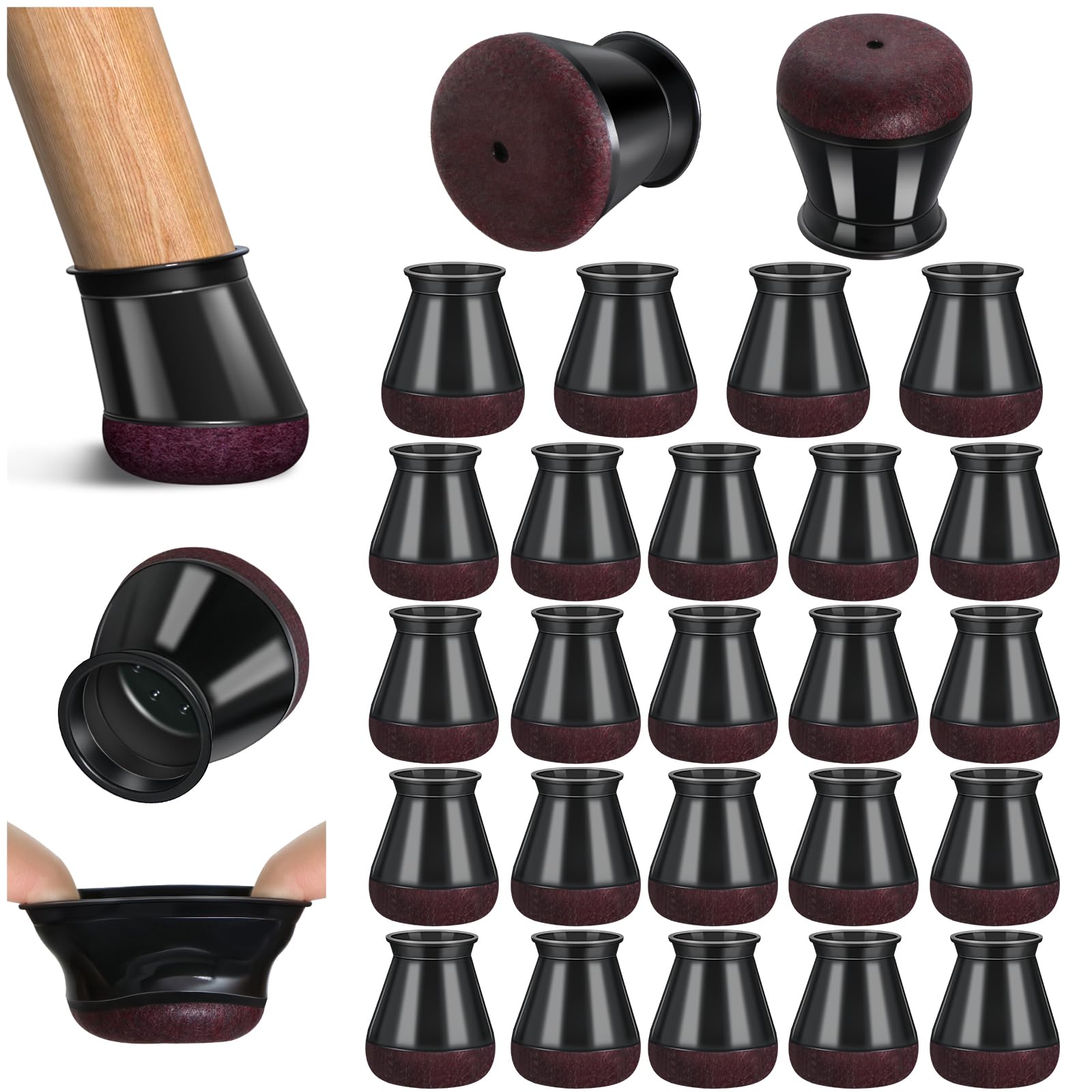 24 Pcs Chair Leg Floor Protectors, Silicone Chair Leg Protectors Caps Covers for Hardwood Floors, Furniture Pads Sliders with Wrapped Felt Bottom Small (Fit:1.4cm-2cm)
