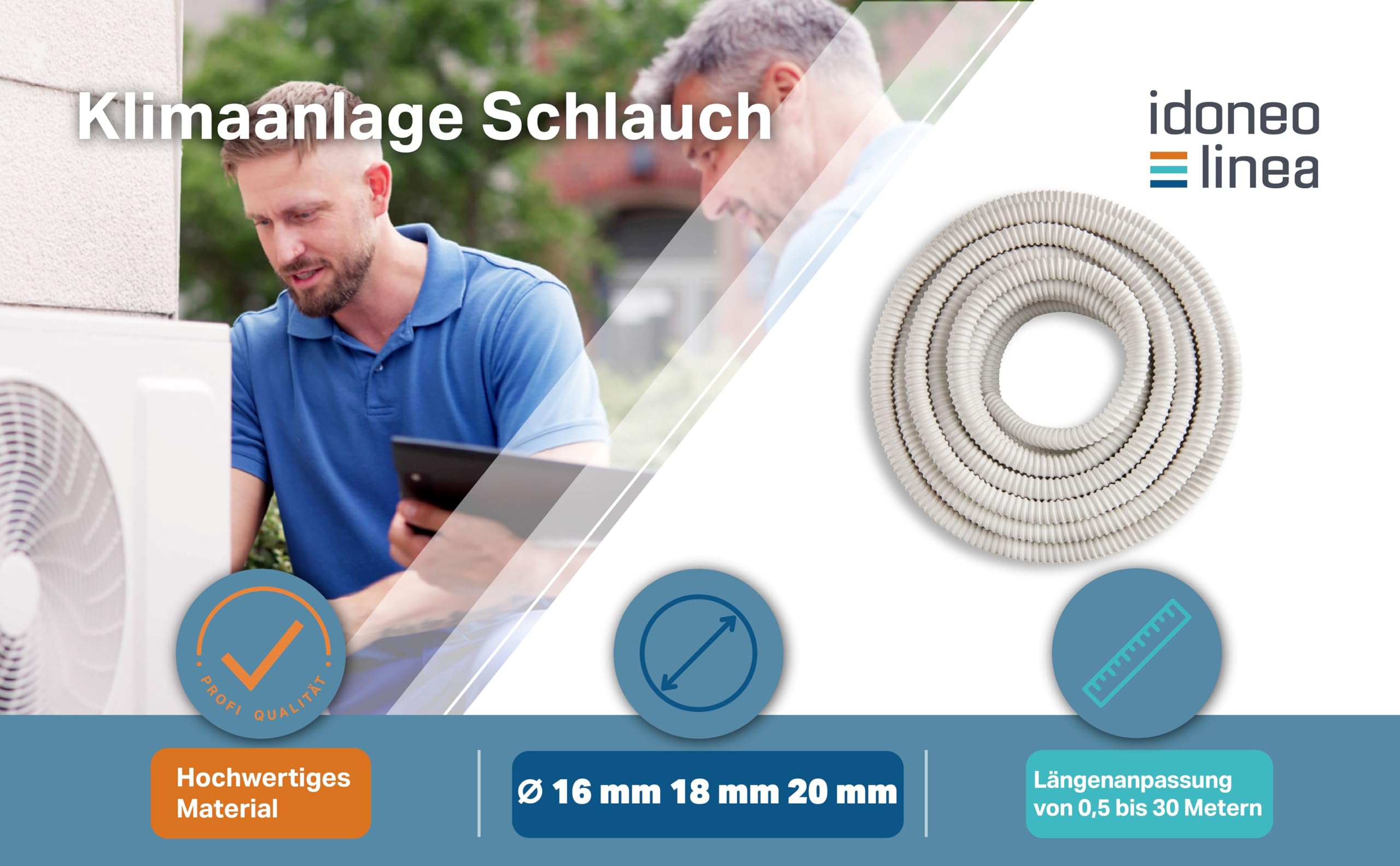Kondensatschlauch – Klimaschlauch für Klimaanlage | Kondenswasser Schlauch Ø 16 mm, 18 mm, 20 mm, Zuschneidbar, Flexibel – Passend für Split-Klimageräte
