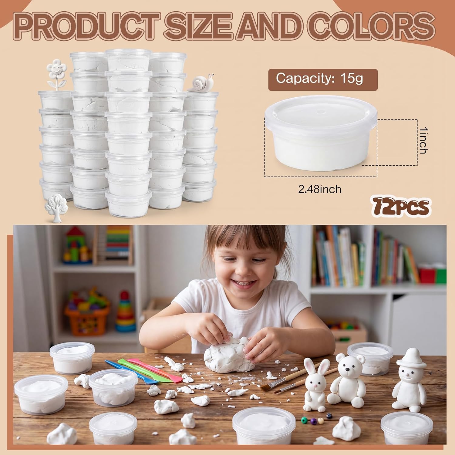 VioraWhite 72 Pcs Air Dry Clay 2.4lb Modeling Clay Kit, White