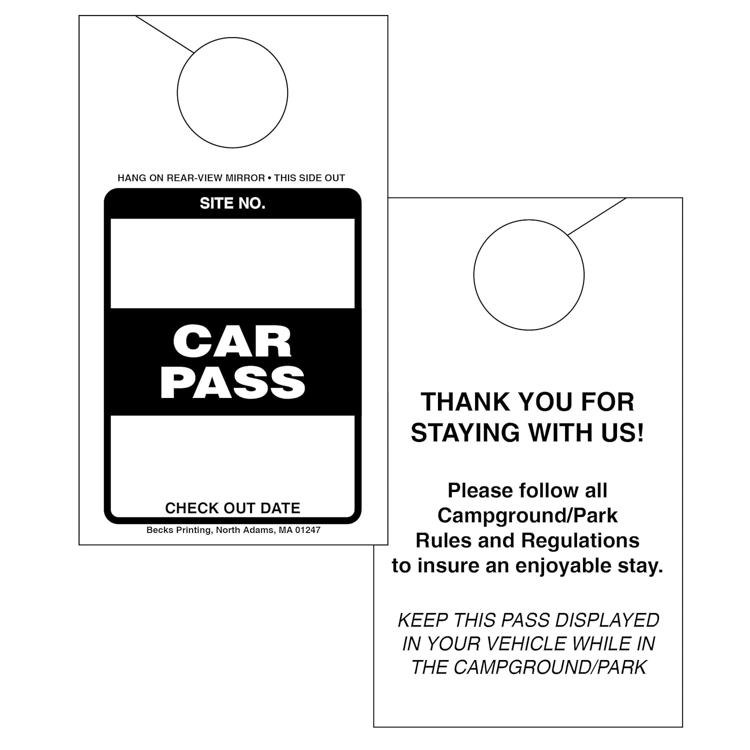 Car Pass Parking Permit Rearview Mirror Hang Tag for Campgrounds RV Parks Trailers Campers Site Tags (Green, 1000)