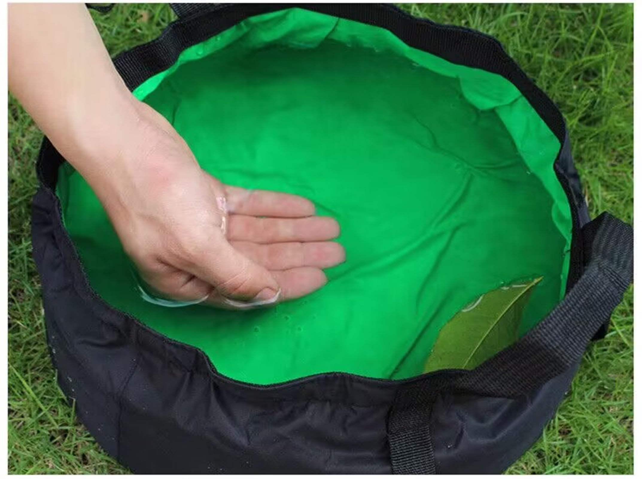 Vasca da bagno pieghevole per esterni, bacinella portatile con manici, Nero-Verde