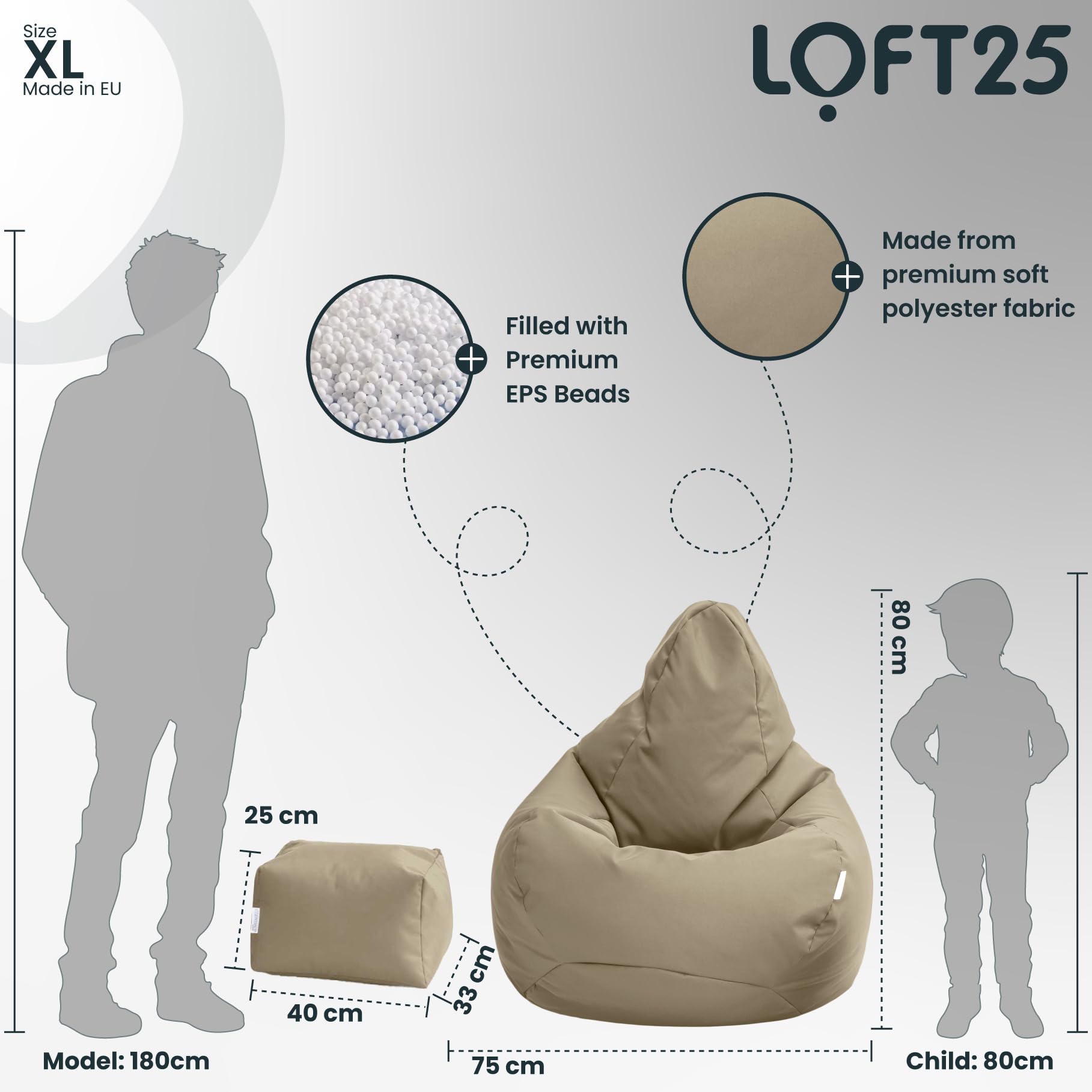 Loft 25 Zitzak Gamer Stoel | Binnenshuis Buitenshuis Woonkamer Zitzak | Waterbestendig | Ergonomisch Ontwerp Voor Lichaamssteun (Navy, Zitzak Voetenbank