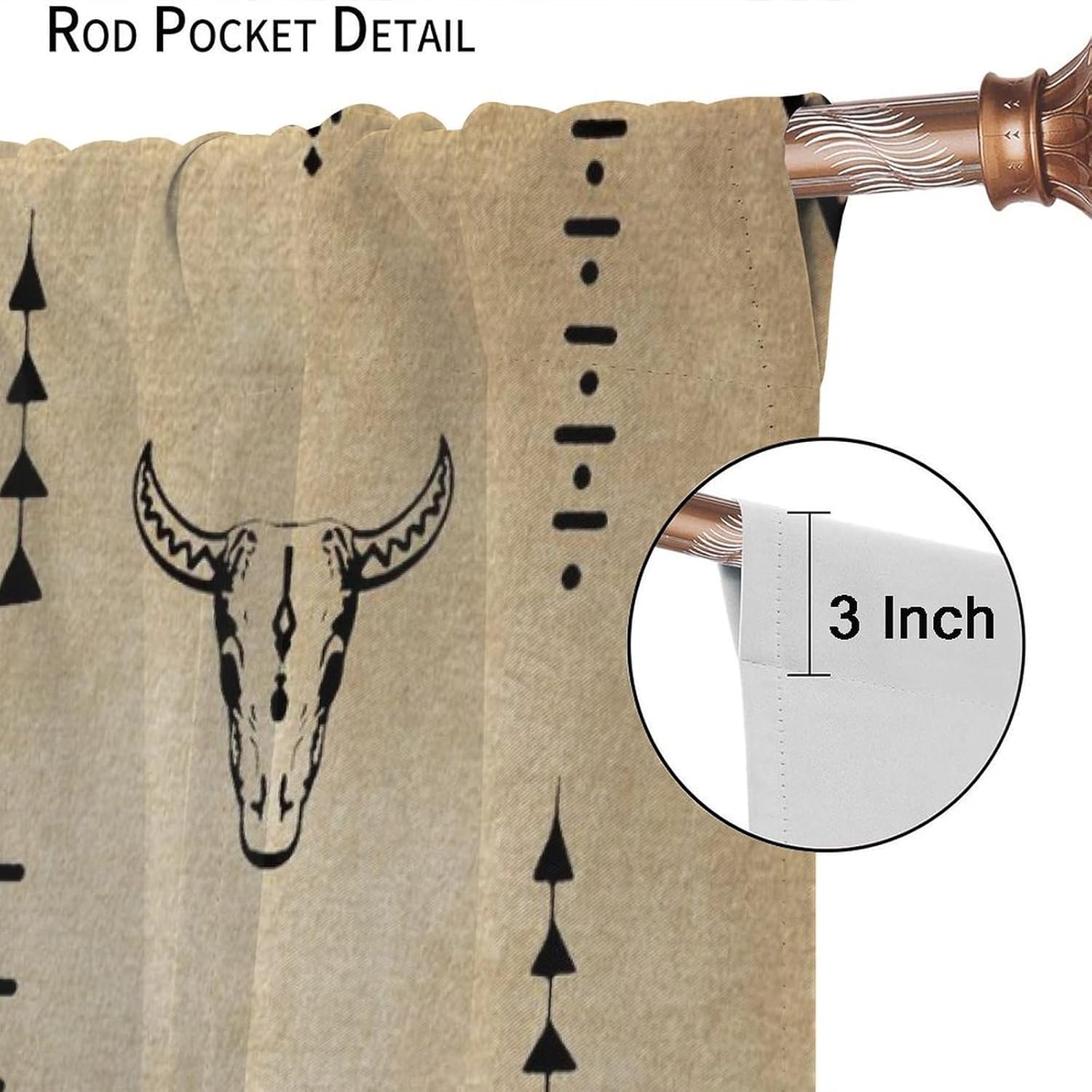 Western Blackout Curtains, Rustic Bull Skull Bohemian Aztec Style Window Treatments, Bedroom Living Room Kitchen52X84 Inch