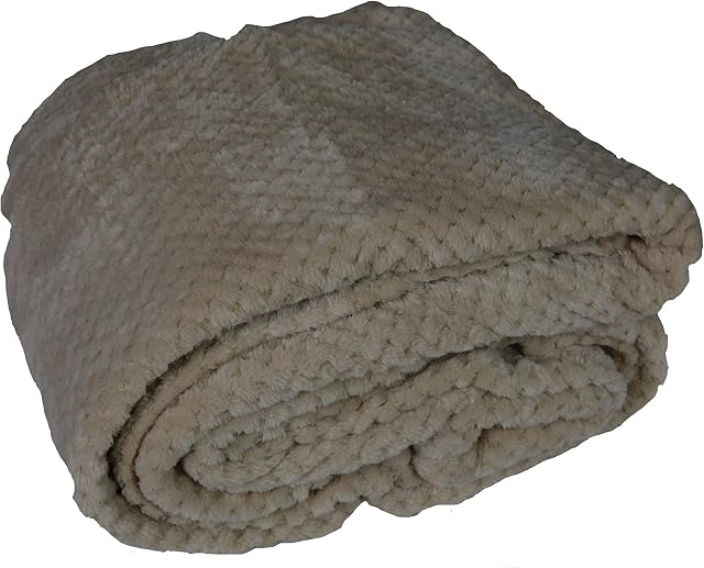 Waffle Honeycomb Blanket / Throw (Double 150 x 200, Beige / Cream)