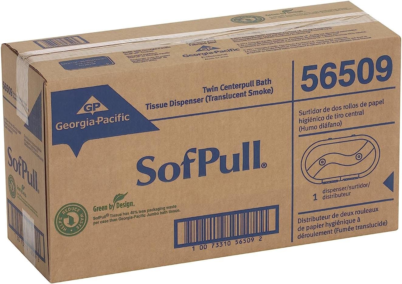 Sofpull Centerpull Side-by-Side Toilet Paper Dispenser by GP PRO (Georgia-Pacific), Translucent Smoke, 56509, 20.125" W x 7.000" D x 10.750" H