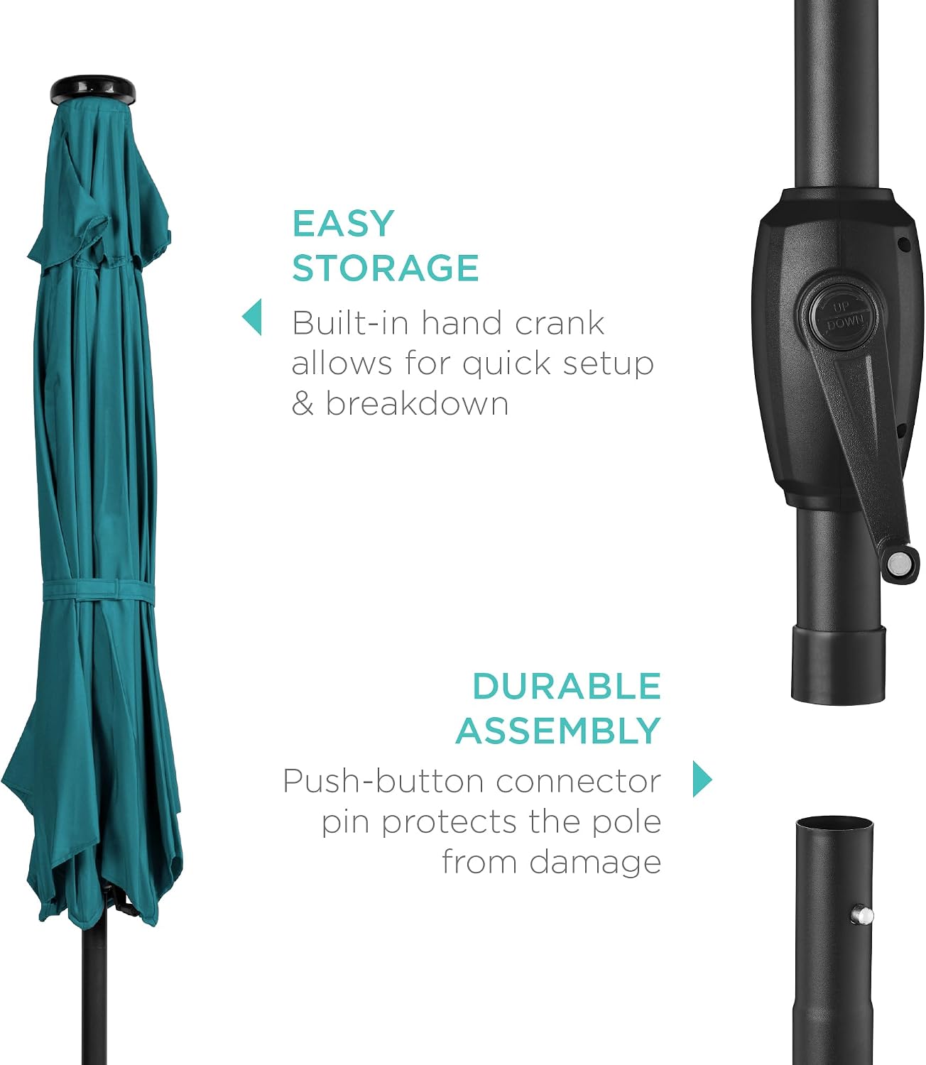 Cerulean 7.5ft Solar LED Outdoor Patio Umbrella with Tilt and Crank