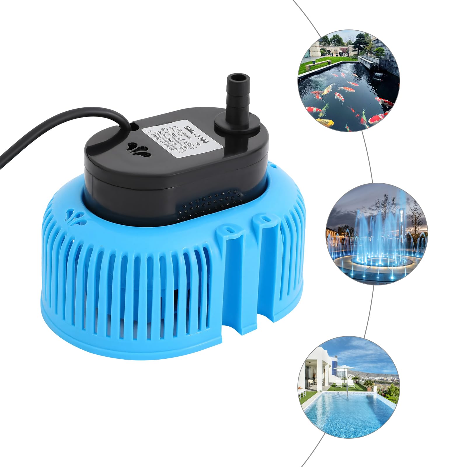 Pool Pumpe 75W Planschbecken Filterpumpe mit Wasserleitung, Anschlüsse, IPX8 Filterpumpe Pool für Teiche, Schwimmbäder, Springbrunnen, Aquarien, landwirtschaftliche Bewässerung (Blau)