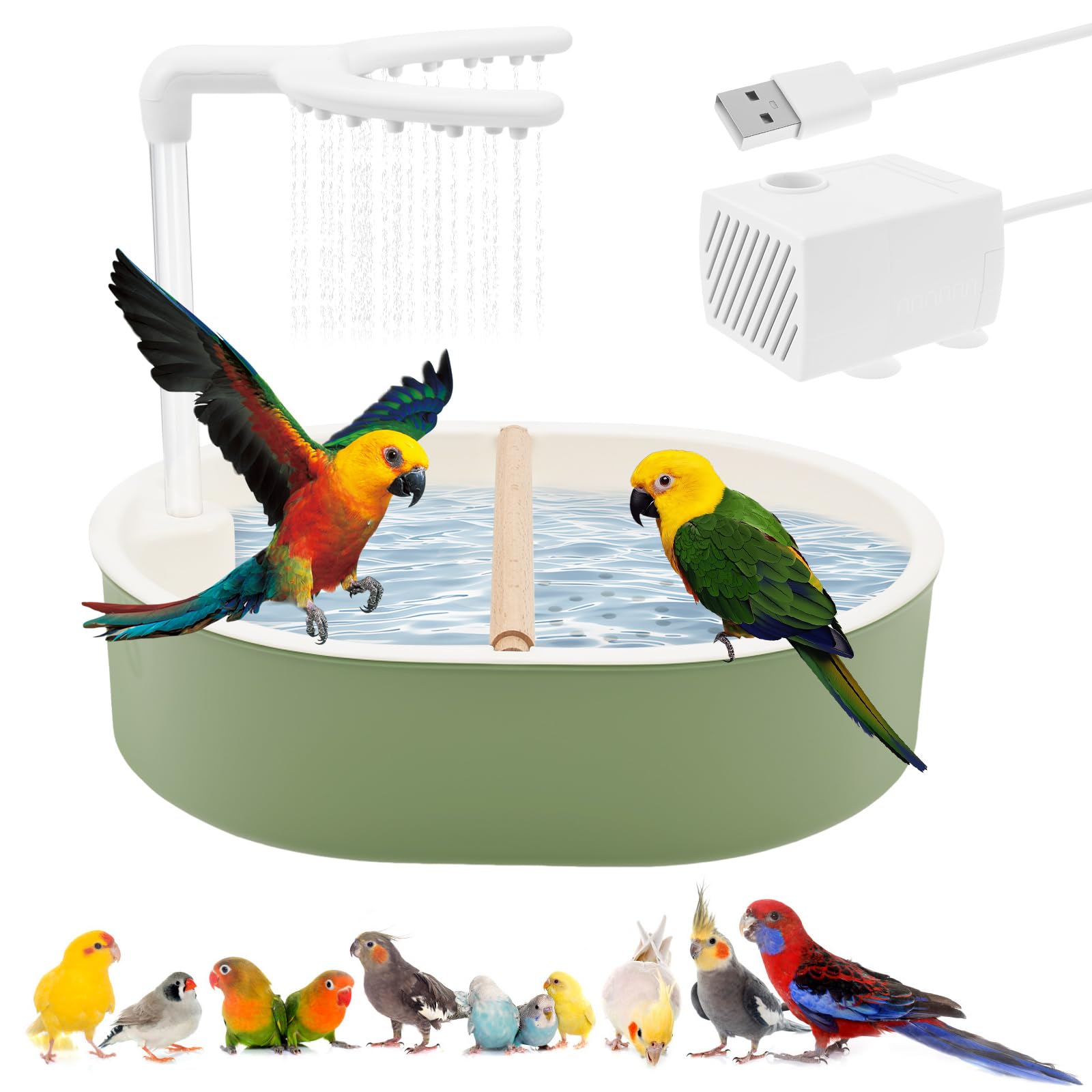 Vogeldusche Wellensittich,USB Stromschleife Automatisches Vogelbad,Wellensittich Dusche mit Wasserfall und Zirkulierendem Wasser,31.8×25×8.5 cm,Vogel Dusche für Wellensittiche Nymphensittiche