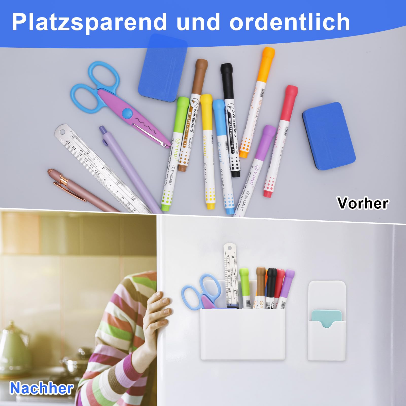 2er-Set Magnetische Whiteboard-Markerhalter – Abnehmbare Trennwand, Starke Halterung