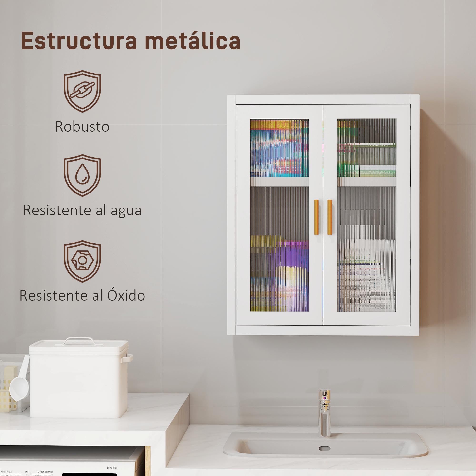 HOMCOM Armario de Baño de Pared Moderno con Puertas de Acrílico Blanco | Mueble de Baño Colgante, Estante Ajustable, Cierres Magnéticos, Armario de Almacenamiento, Lavadero, sobre Inodoro