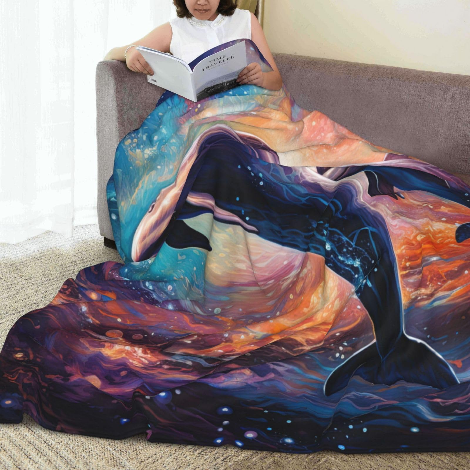 COEQINE Flanell-Überwurfdecke Mit Delfin-Druck, Weich & Warm, In Verschiedenen Größen (XS-3XL)
