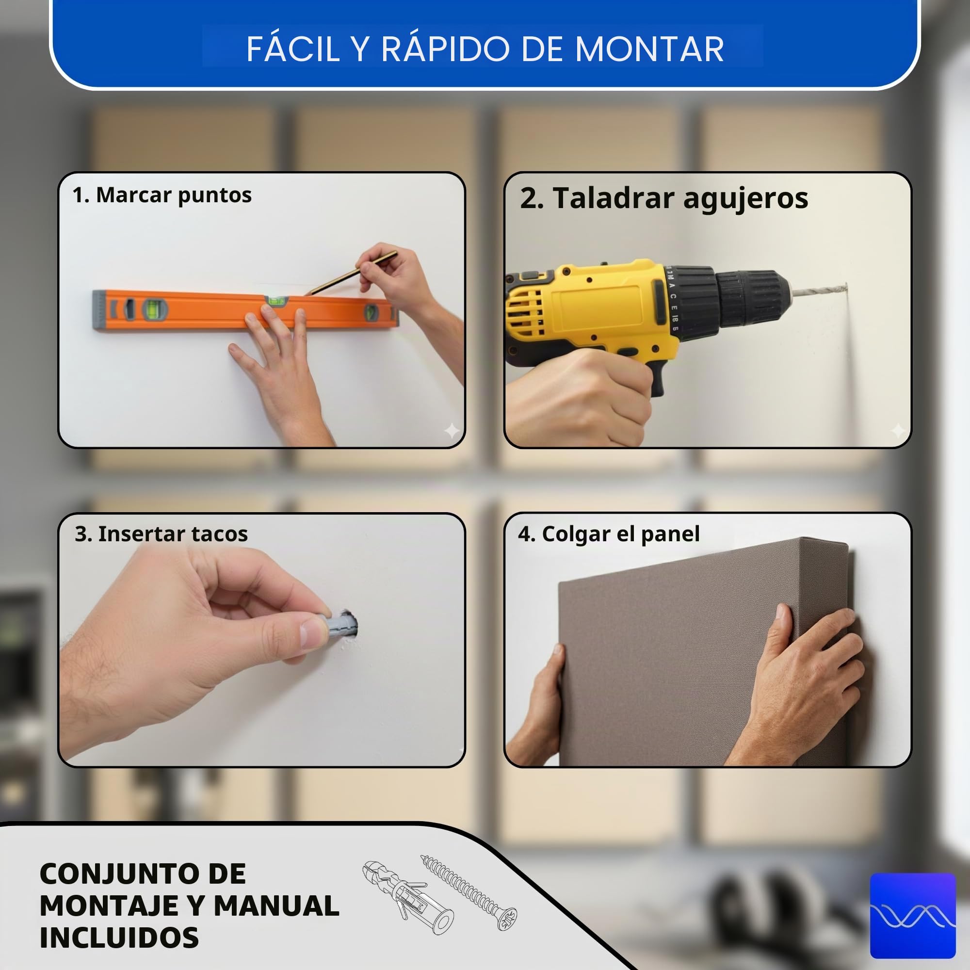 Bluetone Acoustics Wall Panel Pro - Paneles fonoabsorbentes profesionales para eliminar ruidos y ecos - Paneles acústicos para pared y techo (100x50x5cm, Beige)