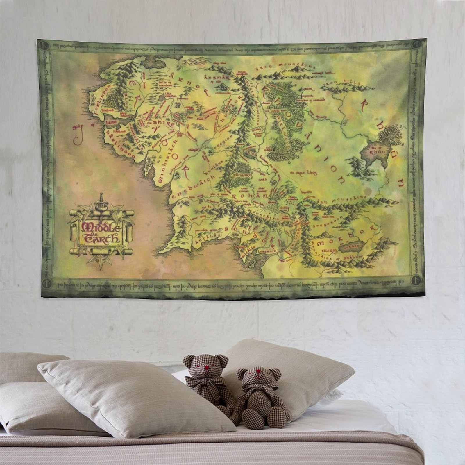 Tapisserie Murale Carte De La Terre Du Milieu - Plusieurs Tailles (ex: 76x101 Cm) - En Polyester, Lavable - Idée Cadeau Fan De Tolkien