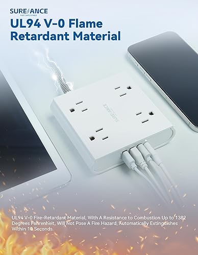 Miniatura 7 de Regleta de alimentación de 4 salidas con protector de sobretensiones USB C-SUREANCE 4 puertos USB, 1050J, cable de extensión de 5 pies, enchufe