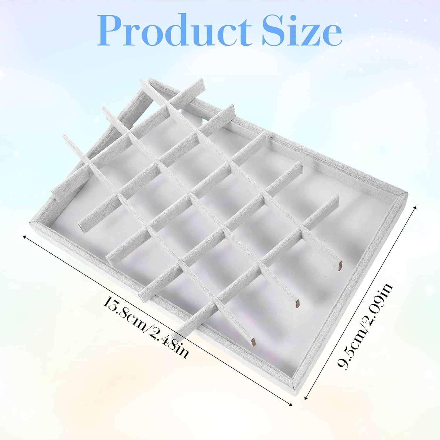 2PC Gray Ice Velvet Stackable Jewelry Display Tray Organizer with Removable Dividers, Multi-Compartment Storage Box for Earrings Necklaces Bracelets Rings Showcase - 13.8x9.5x1.2inch
