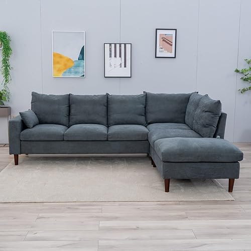 Miniatura 6 de Panana Sofá esquinero en forma de L con puerto USB de carga para juego modular de apartamentos gris esquina de 3 plazas con tumbona