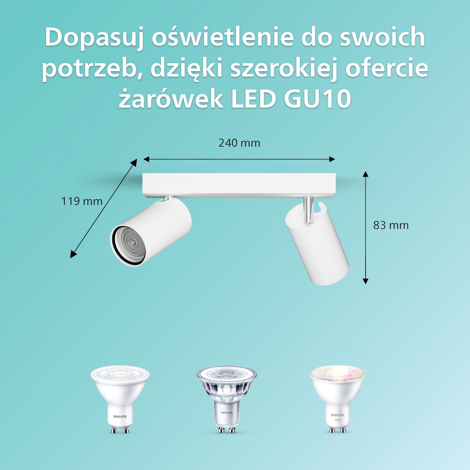 Philips LED Podwójny reflektor punktowy Idris, biały, IP44, wodoodporny, żarówki GU10 nie wchodzą w skład zestawu