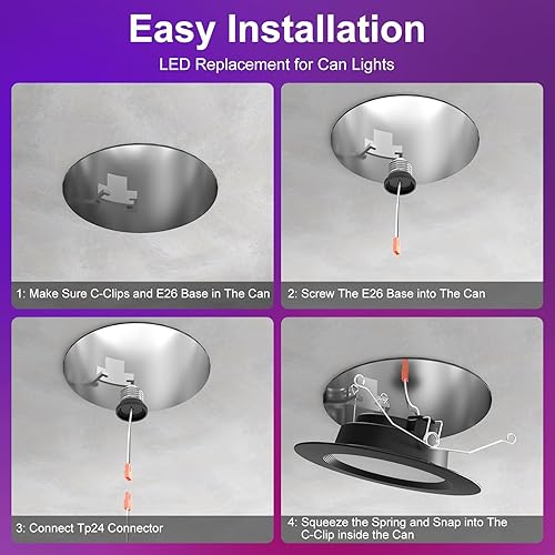 Miniatura 7 de Luces LED negras de 56 pulgadas que cambian de color, paquete de 12 luces LED empotradas, 13 W, 1050 lm, luz empotrada inteligente, compatible con