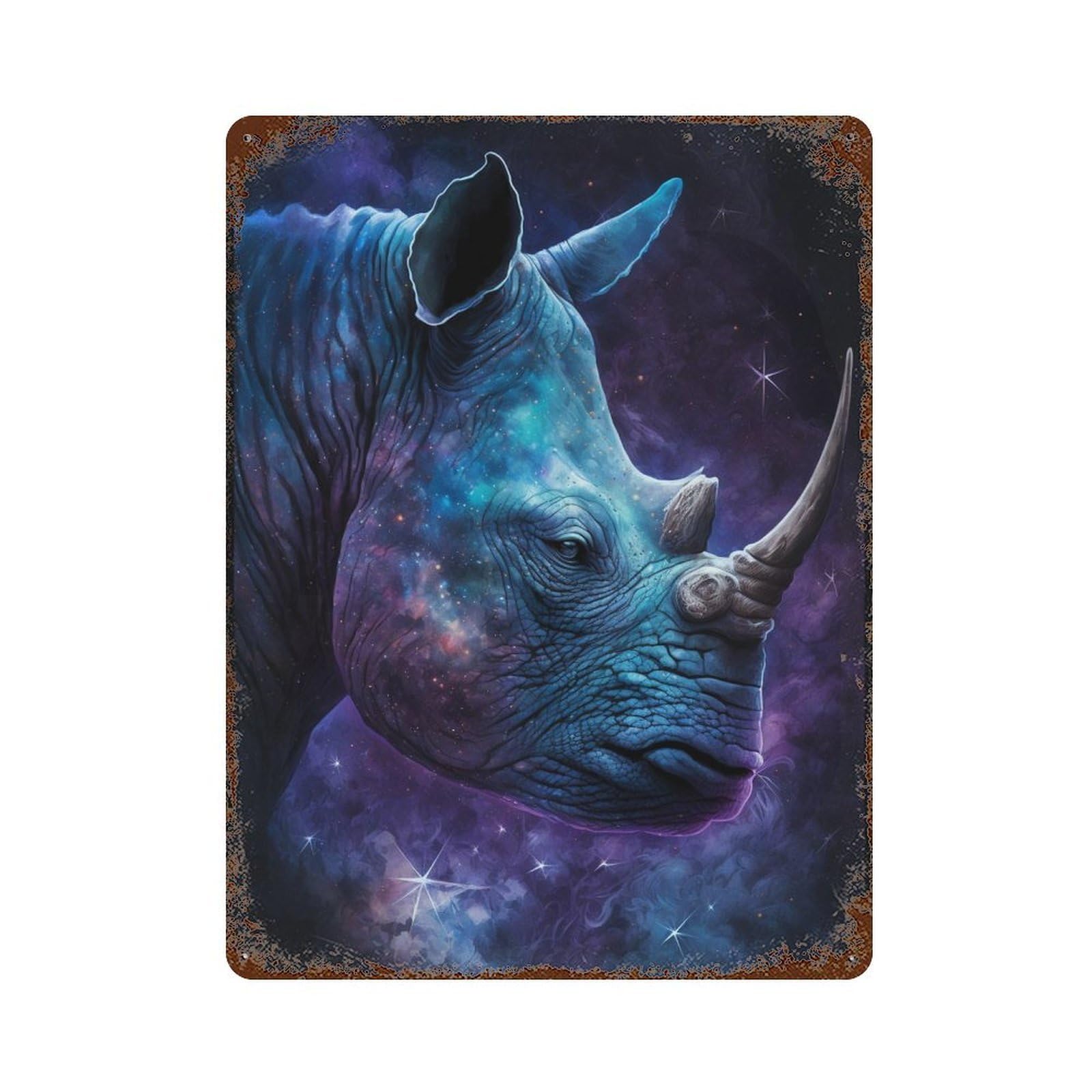 Garage Style Galactic Rhino Profile-9 Distressed Metal Wall Sign 15.7"x11.8", Shabby Chic Decor for Bar And Workshop