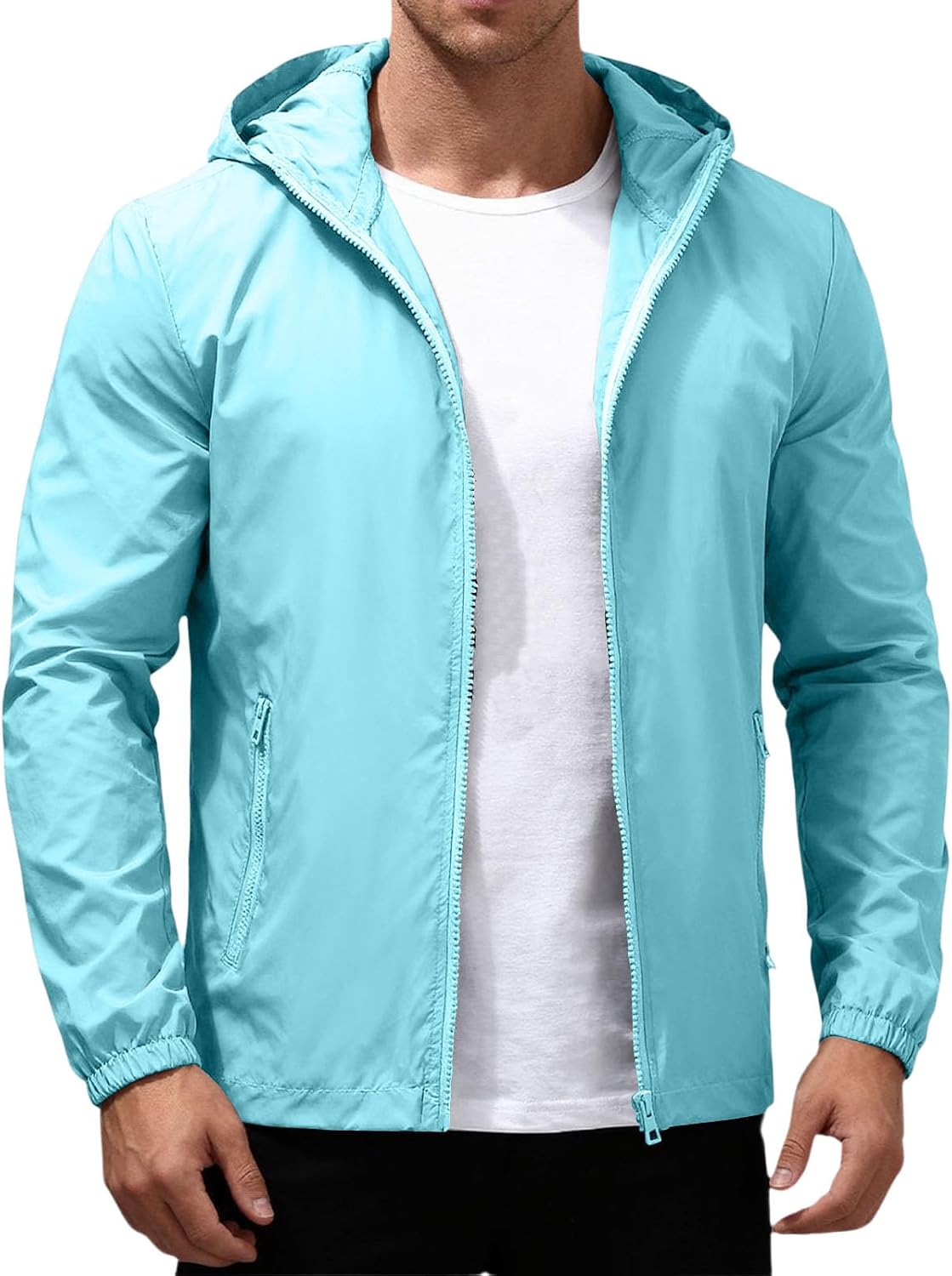 Men's Lightweight Windbreaker Jacket Casual Zip Up Jackets Hooded, S-7XL