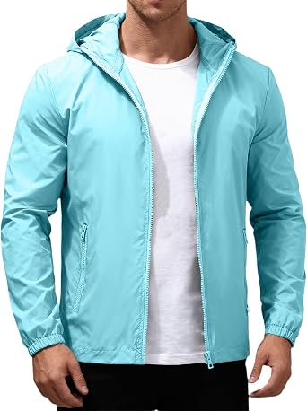 FQZWONG Mens Windbreaker Jackets Lightweight Rain Jacket Winter Simple Waterproof Raincoat with Hood Outdoor Running Hiking