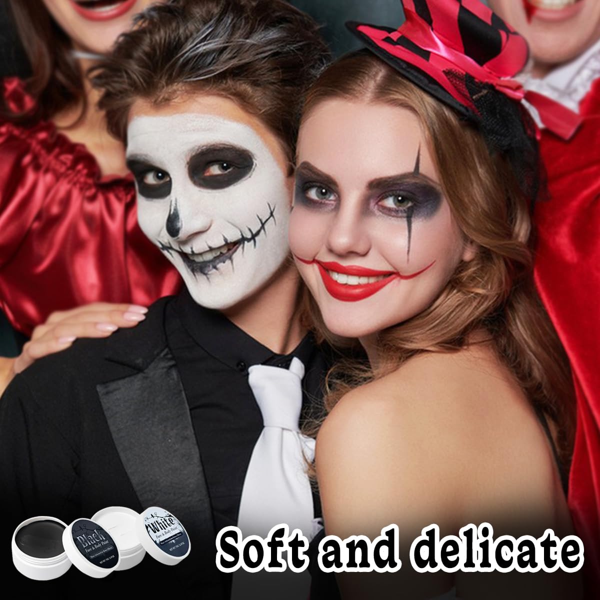 Makijaż na Halloween, 140 g, czarno-biały (70 g na sztukę), z 2 pędzlami + 2 pudrem pudru, farba do twarzy na Halloween, do makijażu teatralnego, szkieletu, zombie, wampira, makijażu karnawałowego