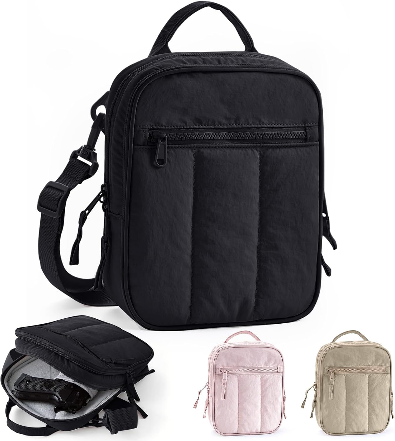 Concealed Carry Gun Bag for Women Pistol Purse Padded Soft Handgun Case with Removable Holster, Crossbody & Waist Carry CCW Bag, Lockable Zipper Pistol Purse, Stylish & Secure