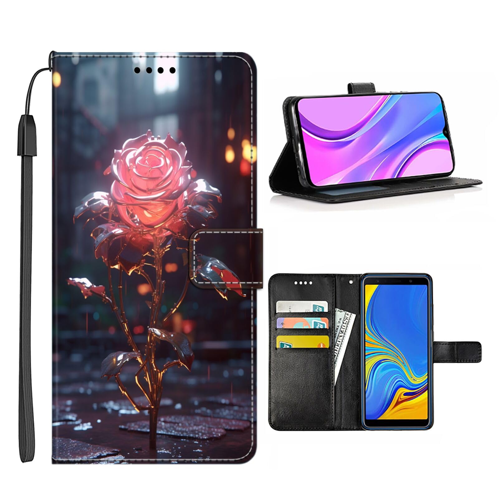 DAFEI Wallet Case for LG K61 with Rose Flower-aa1024 Pattern PU Leather Flip Folio ID&Credit Cards Pocket Lanyard