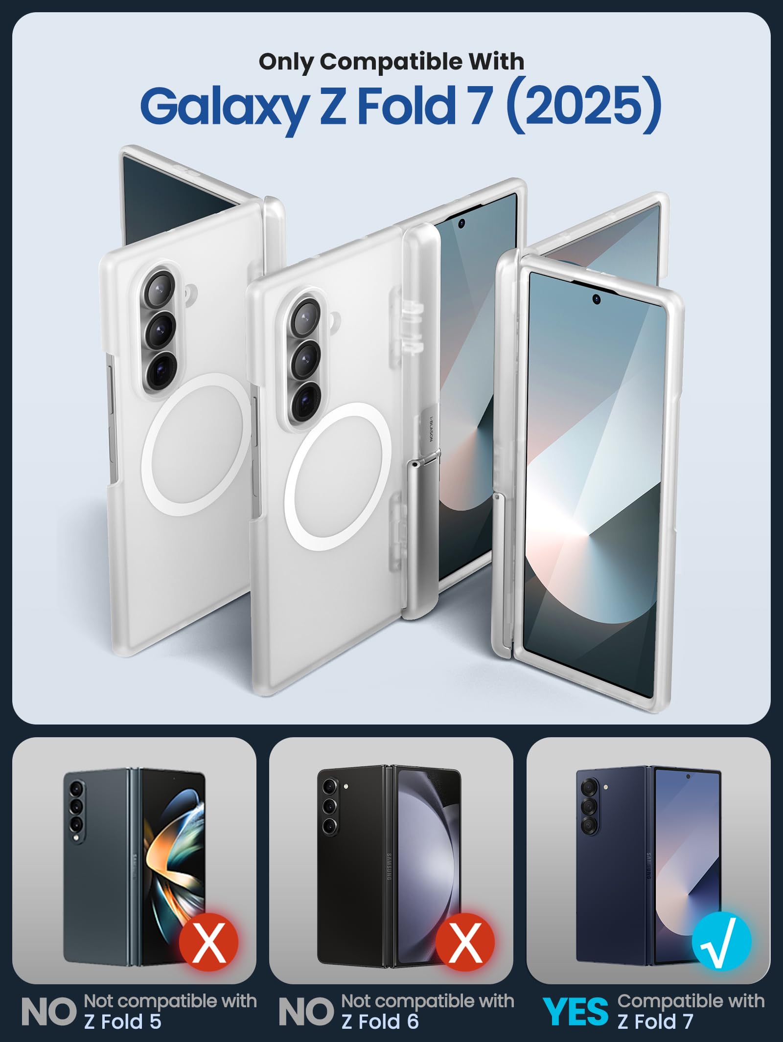 i-Blason Cover Trasparente per Samsung Galaxy Z Fold 7 con Supporto [Compatibile con MagSafe] [Pellicola in Vetro Temperato] [Protezione per Cerniera] Custodia Magnetica per Z Fold 7 (Clear)