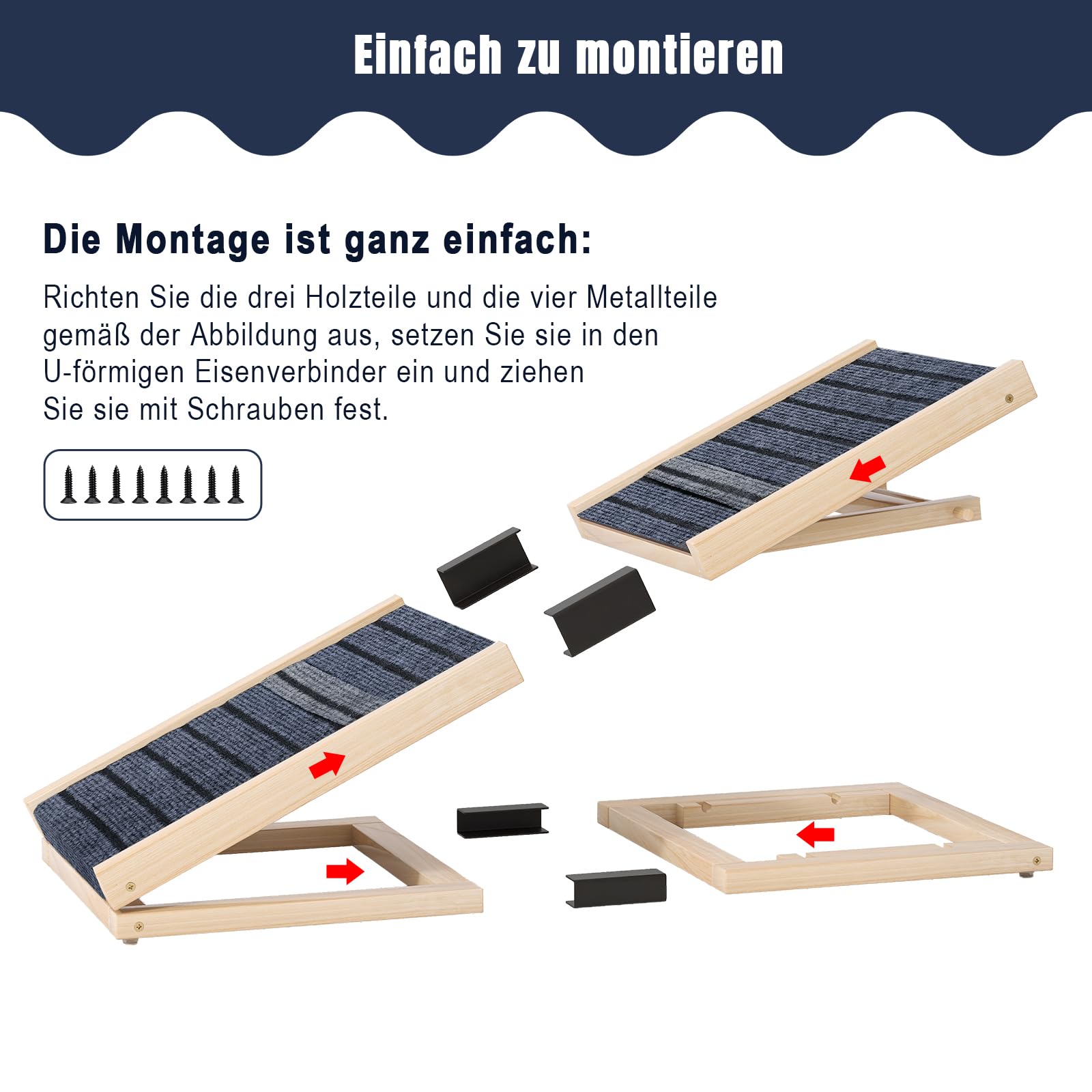 Hunderampe aus Holz – höhenverstellbar und klappbar für kleine und mittelgroße Hunde, rutschfest für Bett, Sofa und Auto, leicht und tragbar für Innen und Außen