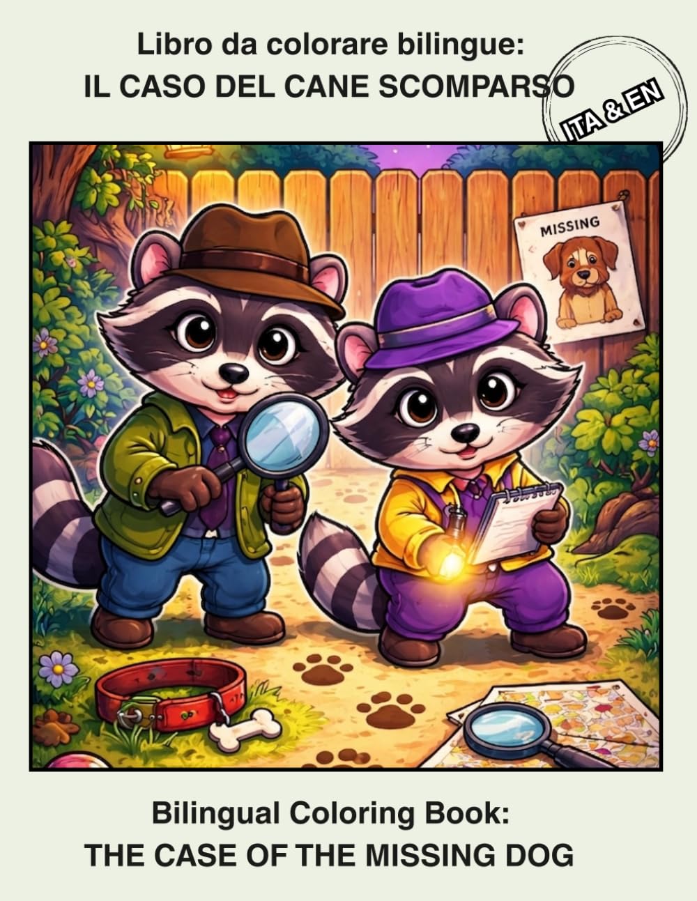 Colora e Gioca Libro da colorare in Italiano e Inglese una storia investigativa: Libro da Colorare e Attività Bambini per imparare Inglese e Italiano con i procioni investigatori