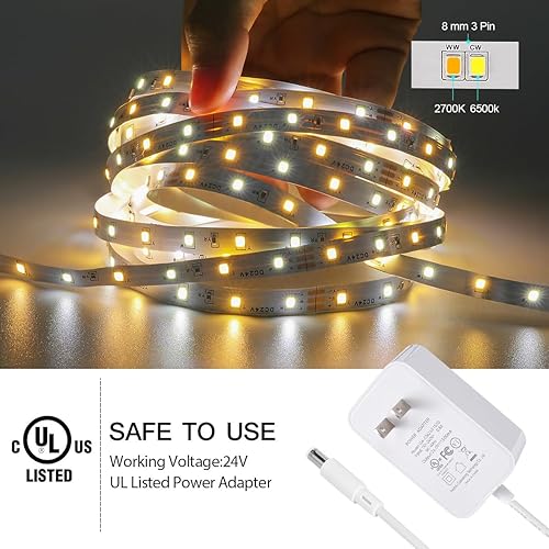 Miniatura 5 de Tira de luces LED blancas, 100 pies, regulable, brillante, 24 V, cinta de luz LED con control remoto y aplicación, 2700K-6500K blanco 1800 luces LED
