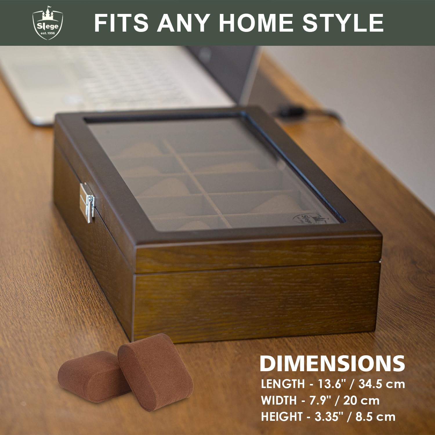 Caja de Relojes de Madera con 12 Ranuras, Estuche Relojero Organizador con Tapa de Cristal y Cojín Extraíble