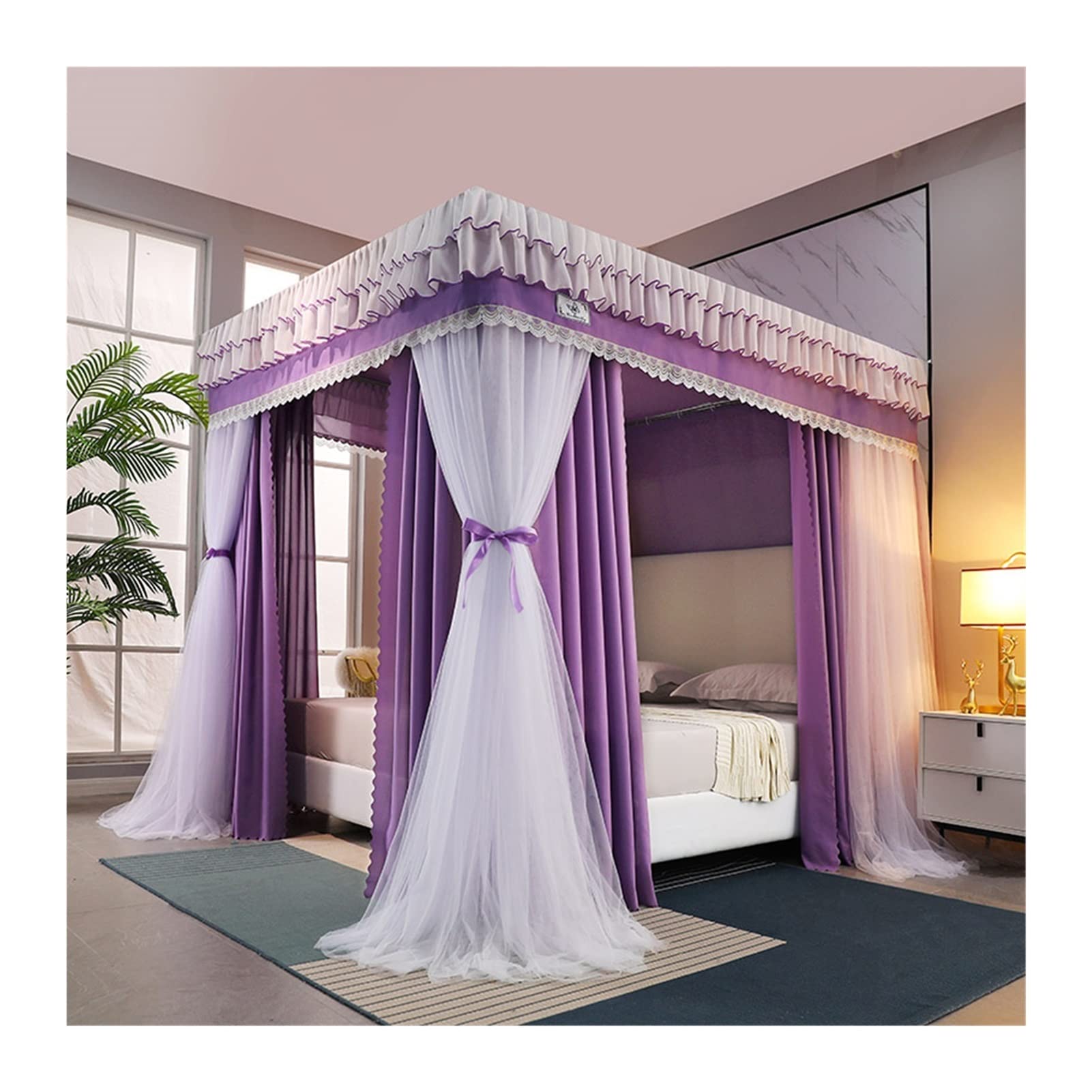 GTHTUHFD Bed Canopy Bedroom Mosquito Net For 5Ft/1.5M Bed, 4 Corner Support Luxury Bed Canopy, Blackout & Dustproof Bed Curtain Mosquito Net,Style 7-150x200x200cm