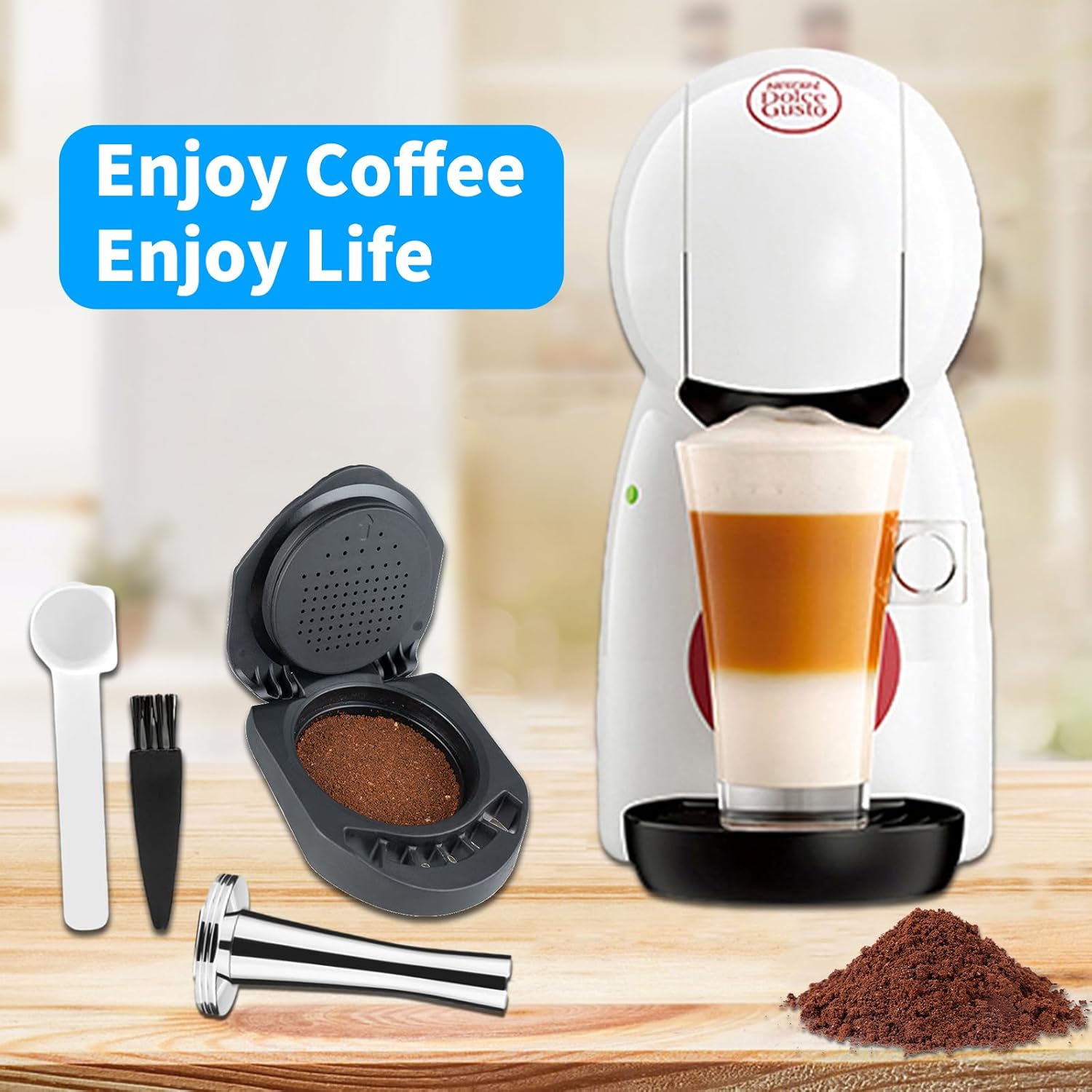 Reusable Capsule Adapter for Dolce Gusto, Refillable Coffee Capsule Adapter Coffee Capsules Converter with 41mm Tamper Compatible with Piccolo XS/Genio S/EDG 305/EDG 606.S