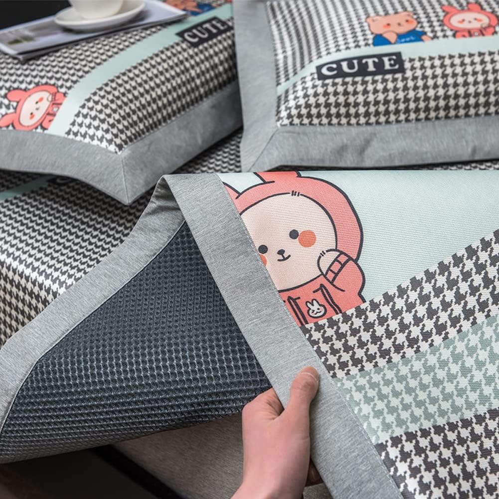 Three-piece Ice Silk Mat with Cartoon Printing Air-Conditioning, Washable and Foldable Soft for Children(1.2m Bed)