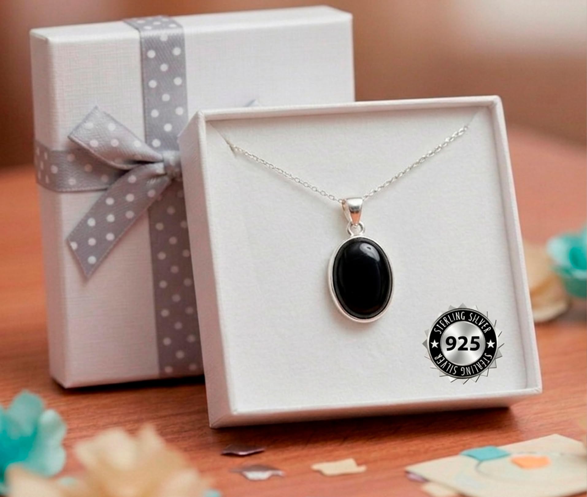 Only faith Collana con ciondolo in tormalina nera naturale in argento sterling 925, catena italiana 45 cm, pietra protettiva lucida, gioielli minimalistici da donna