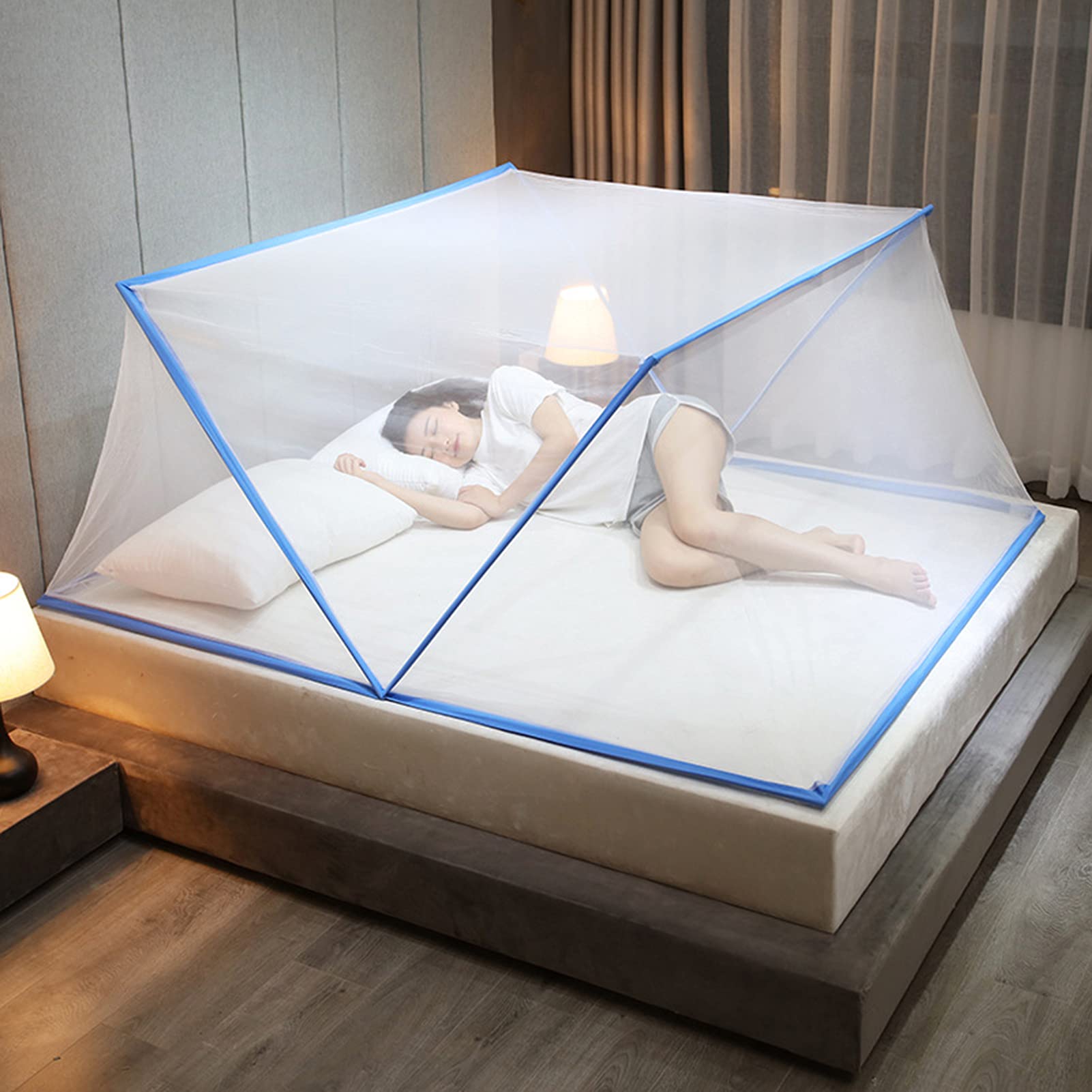 GTHTUHFD Folding Mosquito Net Bed Canopy Travel Bedroom Mosquito Tent For Portable Breathable Polyester Without Bottom,Blue1,For 1.8M Bed,Blue1-for 1.8m Bed