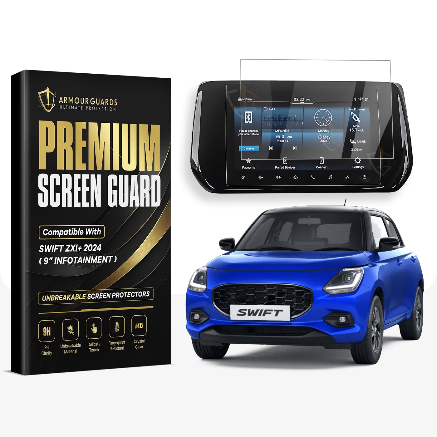 Screen Guard For NEW MARUTI SUZUKI SWIFT 2024 FACELIFT || ZXI Plus 9 INCH INFOTAINMENT Guard | Anti Scratch TouchScreen Protector for ZXi+ Car LCD Touchscreen [Not Tempered Glass]-image-3