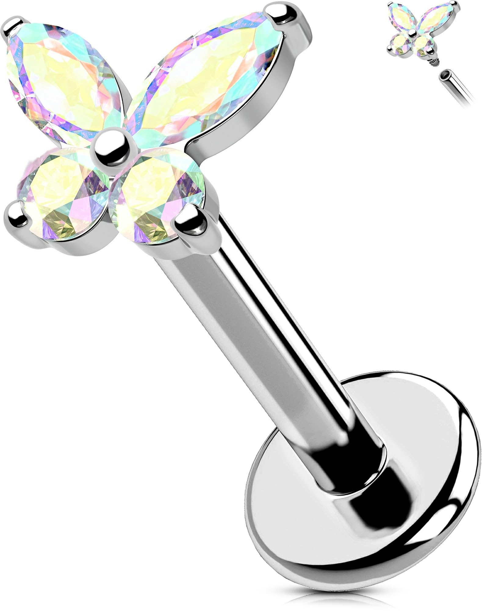 OUFER Body Piercing Labret Earrings: Titanium Lip Stud 16G/1.2mm Internally Threaded Helix Tragus Conch Cartilage Earrings Jewellery Butterfly Medusa Bar 6/8/10/12mm for Women - 1