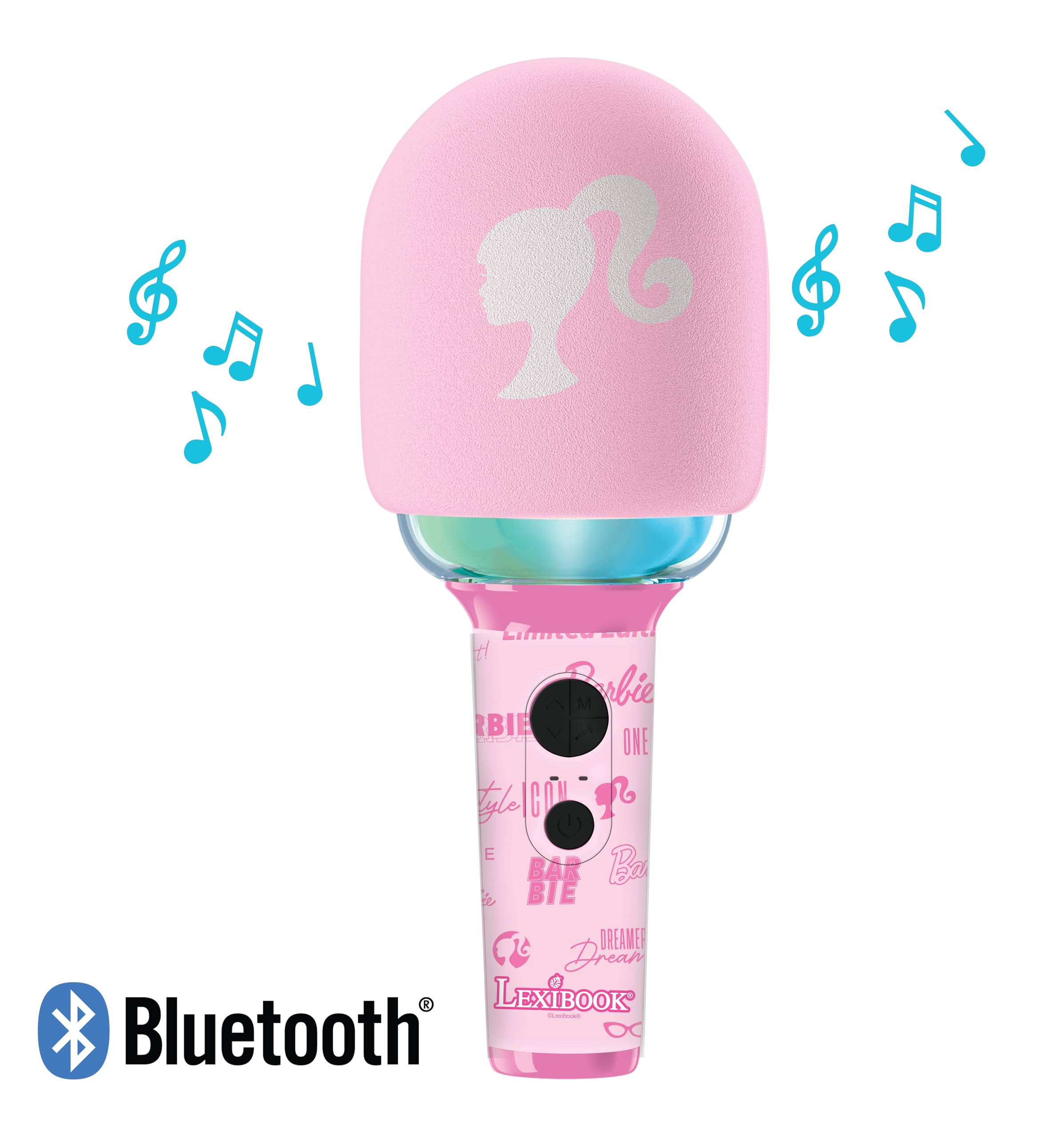 Lexibook MIC280BB Barbie Bezprzewodowy Mikrofon z Głośnikiem i Światłami, 4 X Modyfikator Głosu, Efekty Świetlne Wielokolorowe, Akumulator, Jeden Rozmiar, MIC280BB