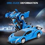 Remote Control Car Robot, Car Toys, 360 Degree Rotating with One-Button Deformation with LED Light, Robot Cars Toy for Kids (Blue2)