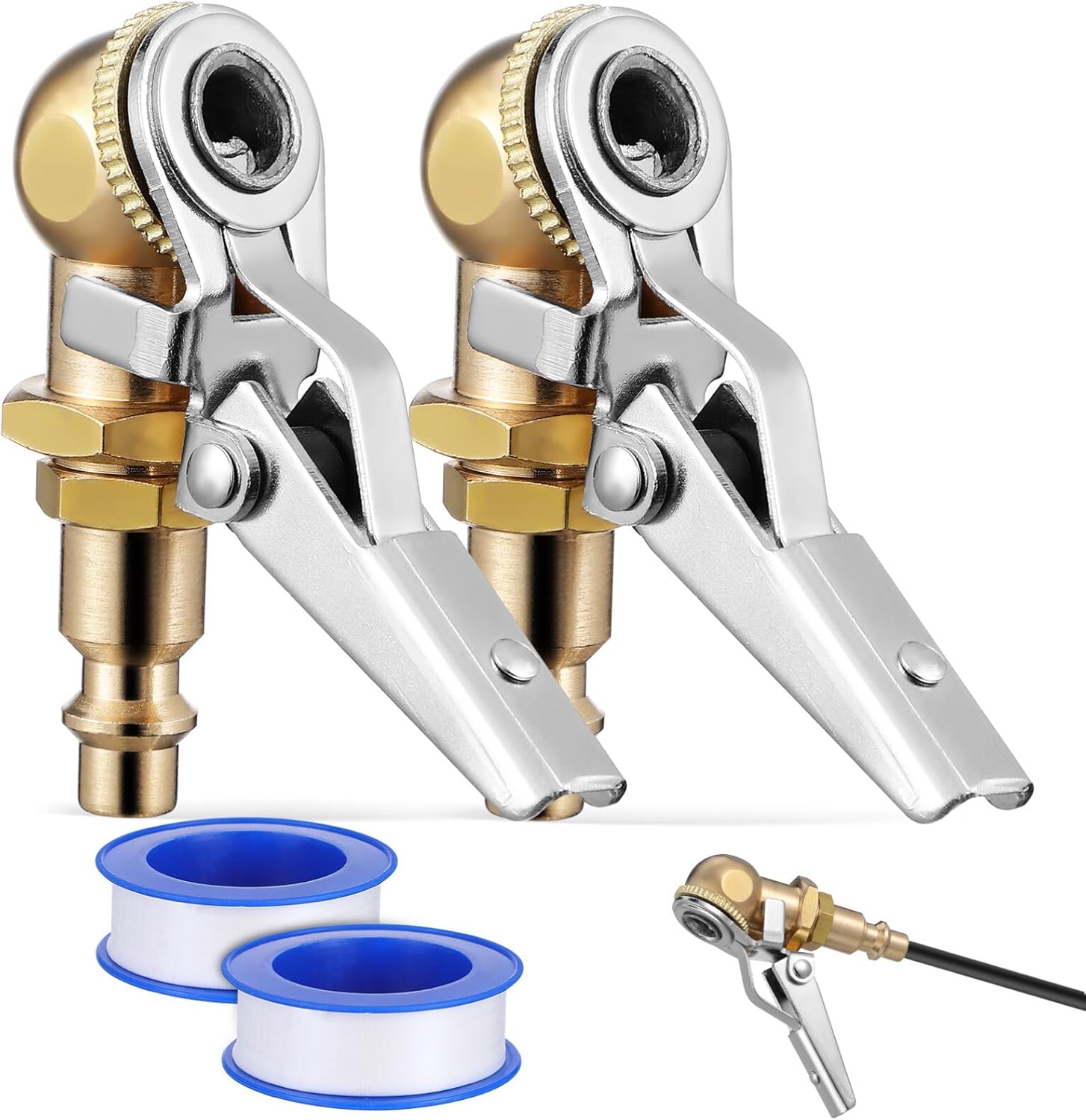 PartyKindom Tire Chuck with Clip: 1/4 Inch NPT Locking Air Chuck Tire Inflator Nozzle with Closed Ball Clip-On Air for Tires for Truck RV Auto Car Compressor, 2 Pack