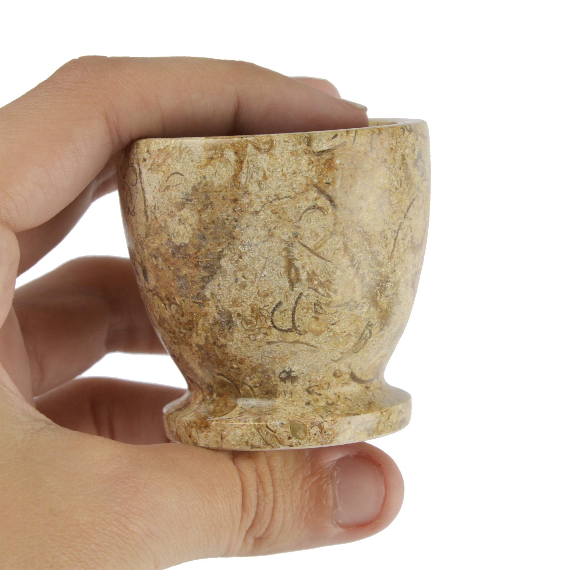 Lot de 4 coquetiers en pierre fossilée beige de l'Himalaya en marbre – Sculptés à la main