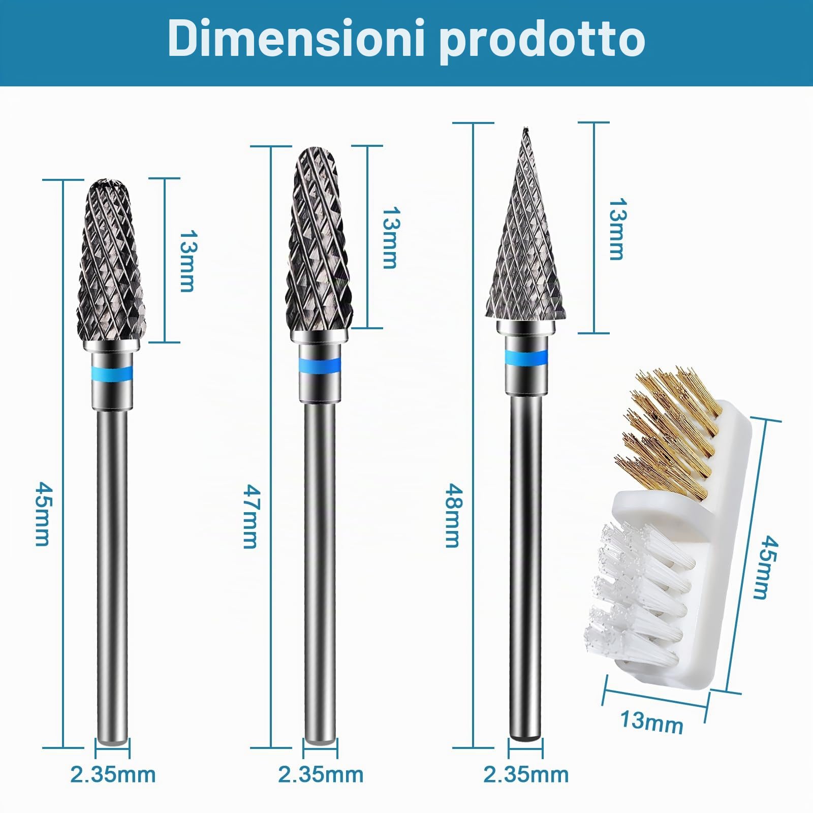 CGBE 3 Pezzi Punte Fresa Unghie, Punta da Trapano per Unghie Carburo di Tungsteno Professionale Grana Media per Rimuovere Gel, Acrilico, Cuticola, Strumenti per Manicure e Pedicure