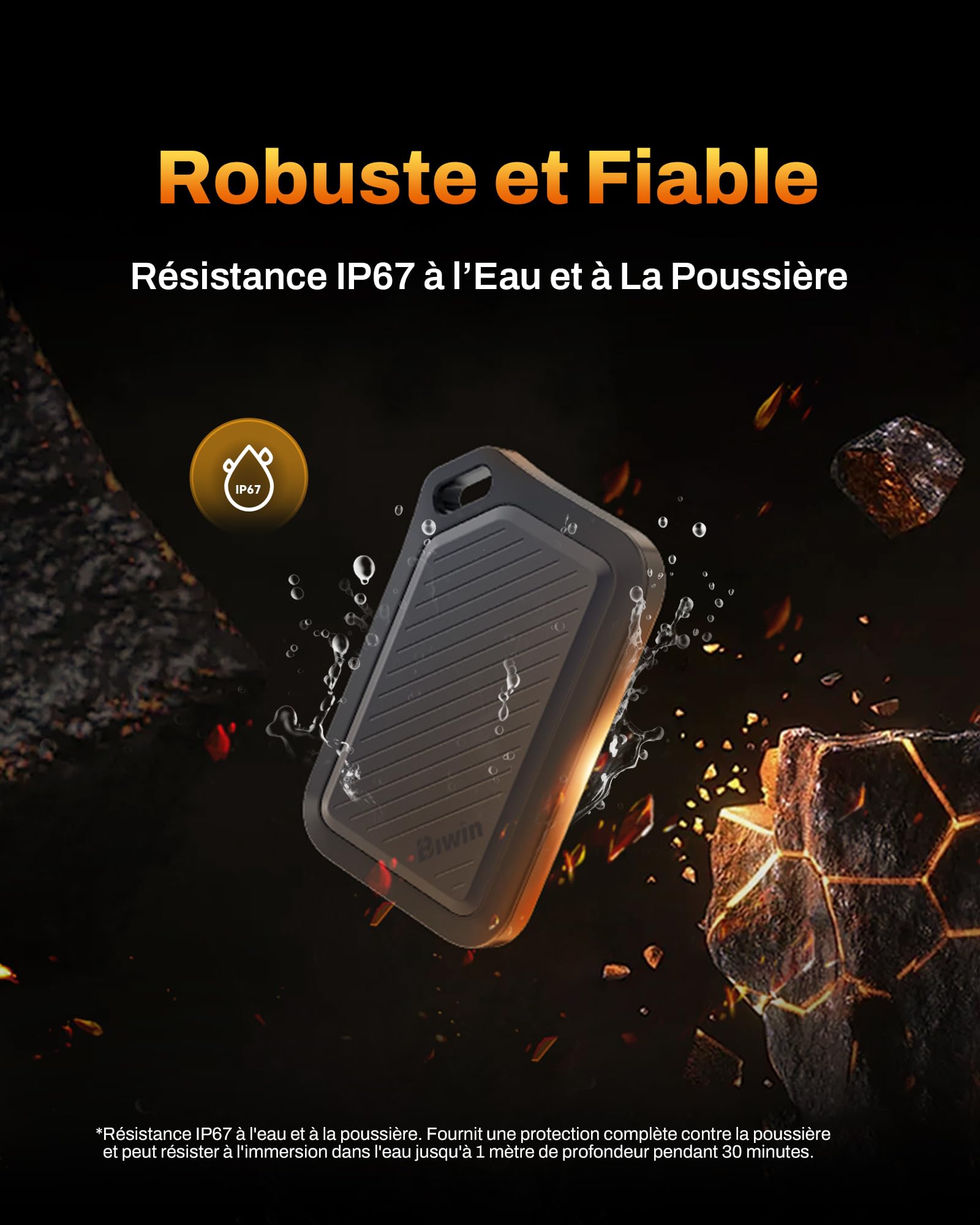 Biwin Disque SSD Externe PR2000 2 to, jusqu'à 2000 Mo/s, IP67 étanche à la poussière et à l'eau, Portable SSD, USB-C USB3.2 Gen2x2, Noir