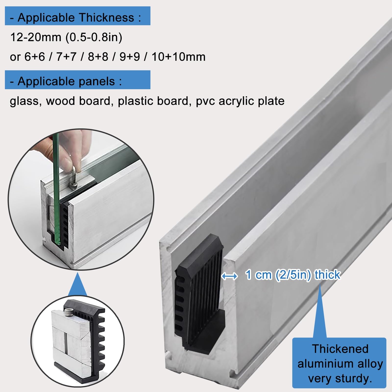 balaustra vetro Morsetto per rubinetto in vetro con fessure, binari per ringhiera in vetro per pannelli in vetro/plastica PVC/legno da 12-20 mm, staffe per parapetti in vetro per terrazza/patio/hotel(