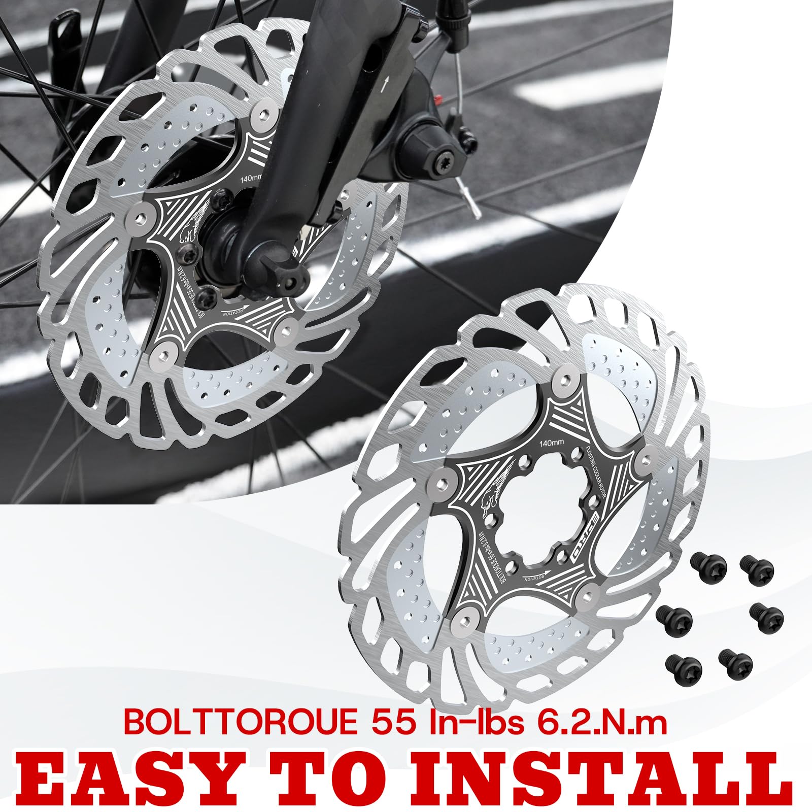 RACEDUE IIIPRO AR68 Rotor de frein à disque flottant pour vélo de montagne/VTT en alliage d'aluminium et acier inoxydable pour vélo de route/vélo électrique/BMX 140 mm, 160 mm, 180 mm, 203 mm (noir)