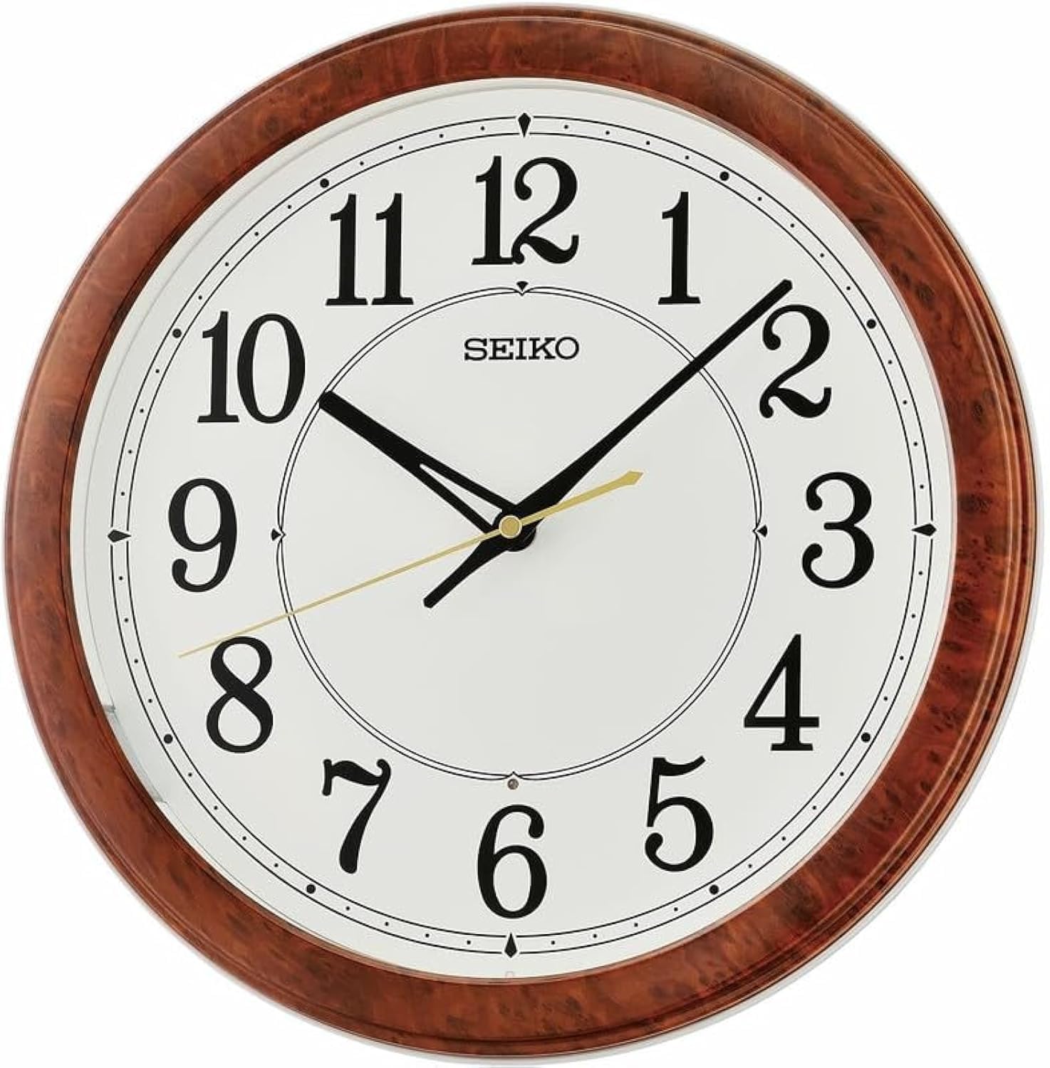 ساعة حائط كبيرة Seiko بنية 33 سم بأرقام بارزة